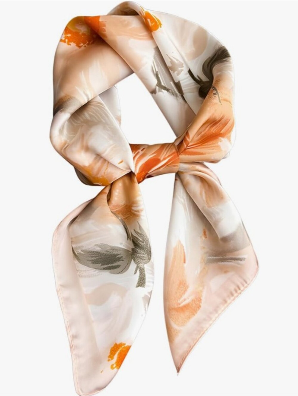 Silk-Feel Orange Flower Art Print Neck Scarf 27.5'